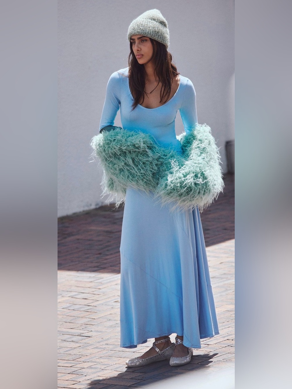 NWT Free People Tatiana Maxi Blue Slate Dress Soft  Flowy Coastal S